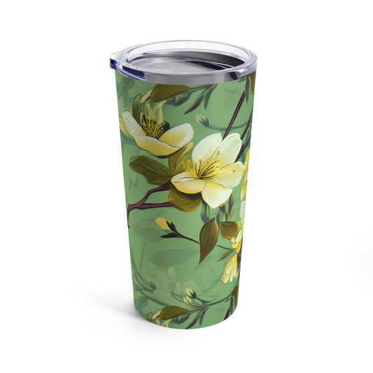 Bright Green Flowers On Branches Seamless Tumbler Wrap.