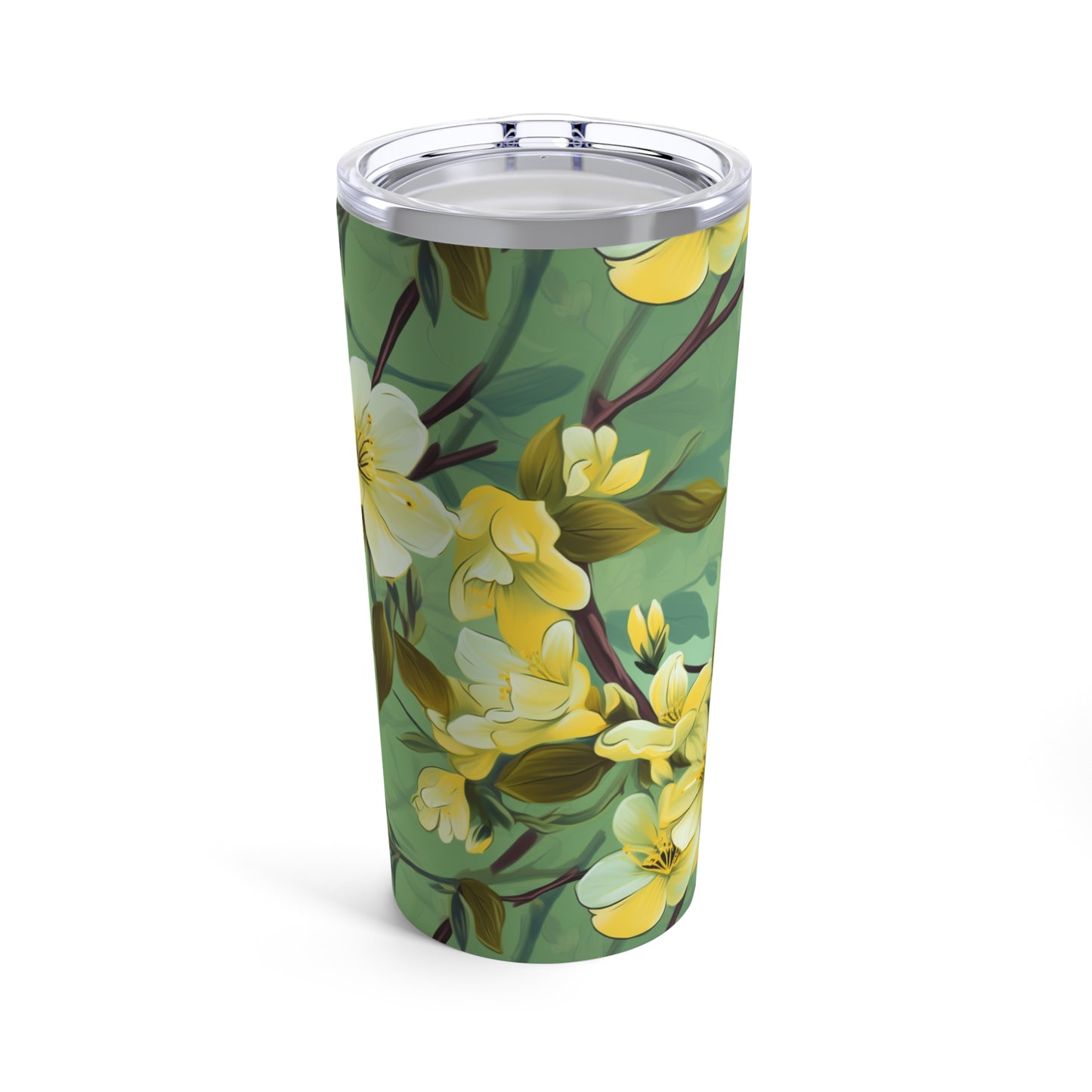 Bright Green Flowers On Branches Seamless Tumbler Wrap.
