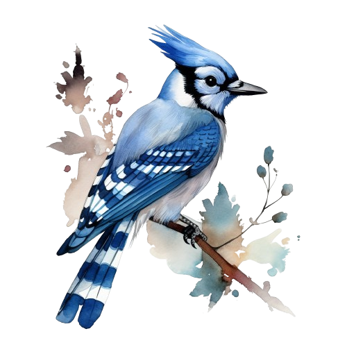 Blue Jay Scene, Bird Clipart, Blue Jay In Nature, Printable Imagen, Watercolor Artwork