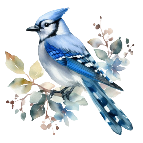 Blue Jay Clipart, Watercolor Scene, Printable Art, Nature Scene, Bird Clipart