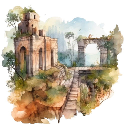 Abandoned Ruins City, Watercolor Clipart, Digital Crafting, Printable Art