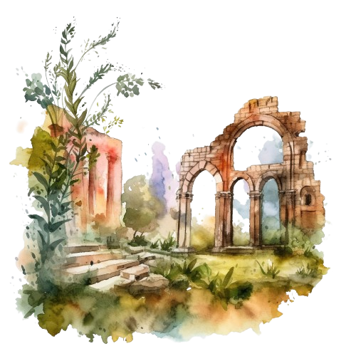Ancient City Ruins, Fantasy Imagen, Digital Download, Jungle Watercolor Ruins
